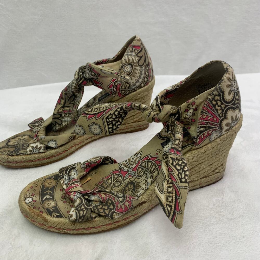 Tommy Hilfiger Womens Sz 7 Y2K Cotton Upper Wedge Sandals Paisley Pink Tie On - Picture 3 of 9
